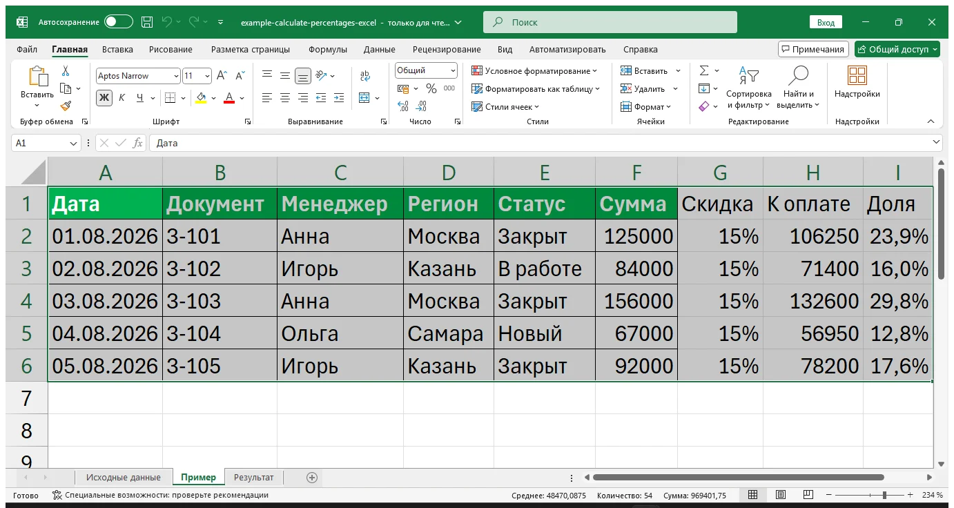 Как посчитать проценты в Excel: формулы для разных задач