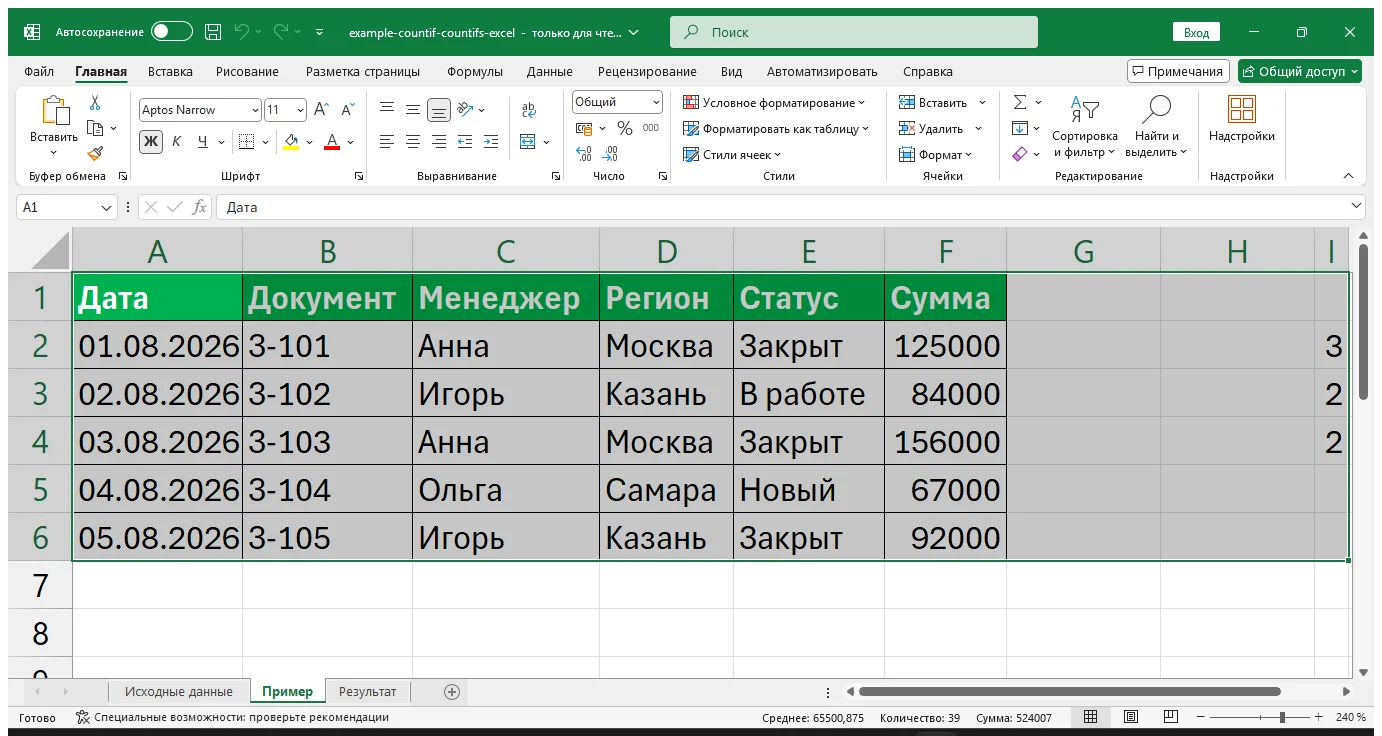 СЧЁТЕСЛИ и СЧЁТЕСЛИМН в Excel: подсчёт по условиям