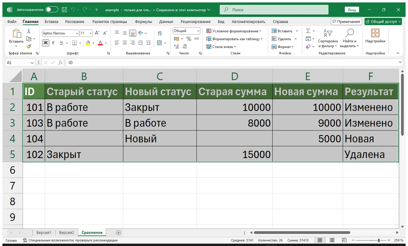 Как сравнить две таблицы Excel и найти различия